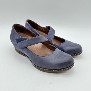 Dansko Lanie Women's Navy Leather Mary Jane Wedge Shoes